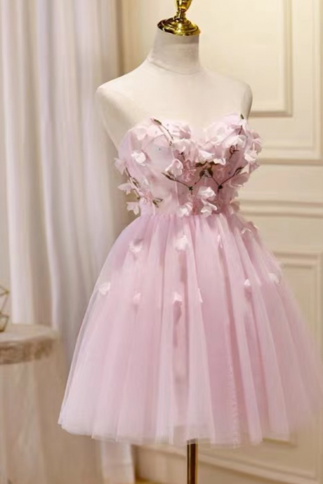 Homecoming Dresses, Pink Party Dress,strapless Homecoming Dress,cute Graduation Dress