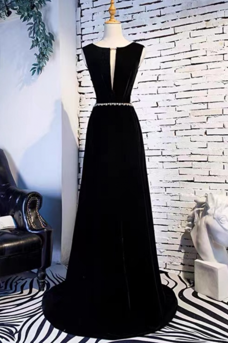 Prom Dresses, O-neck Prom Dress,black Party Dress,velvet Formal Dress