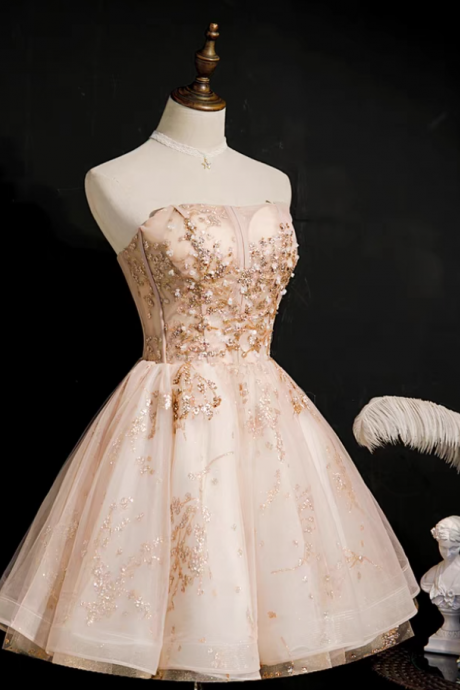 Homecoming Dresses,champagne Strapless Dresses, Sequin Homecoming Dresses