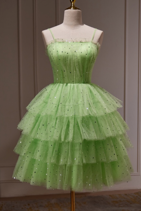 Homecoming Dresses,spaghetti Strap Evening Dress,green Prom Dress, Starry Sky Party Dress,dream Birthday Dress
