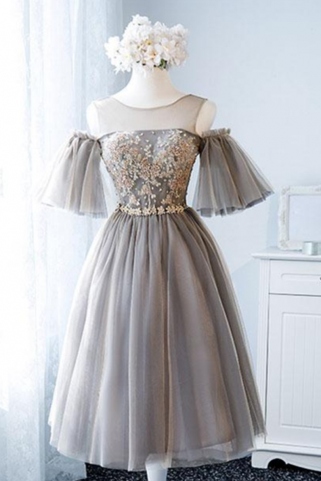 Homecoming Dresses,cute Round Neck Tulle Lace Short Prom Dress