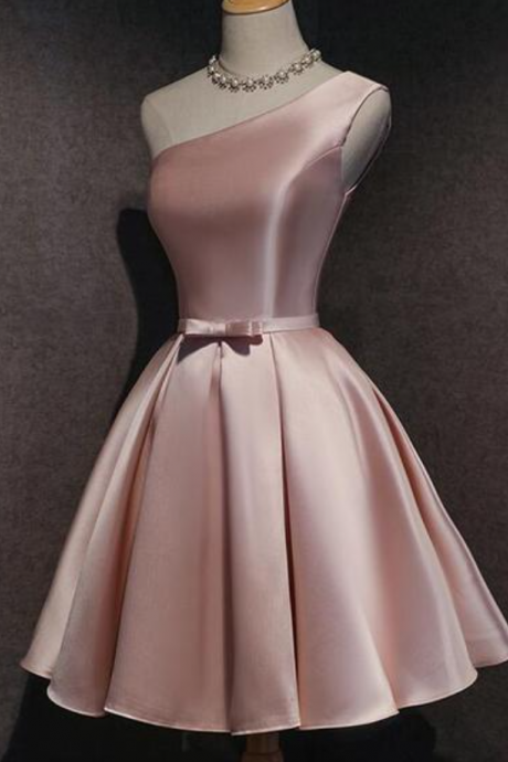 Homecoming Dresses,pink Satin One Shoulder Homecoming Dress