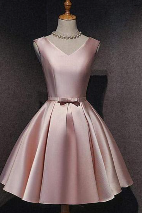 Homecoming Dresses,lovely Dark Pink Short Satin V-neckline Party Dress