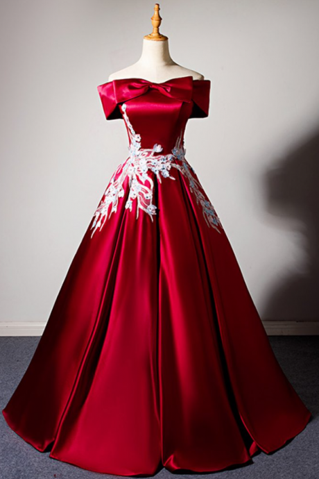 Prom Dresses,burgundy Satin Strapless Off The Shoulder Dress