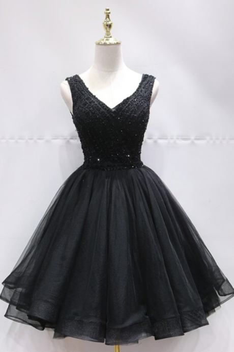 Homecoming Dresses,black Tulle Lace Mini Prom Dress