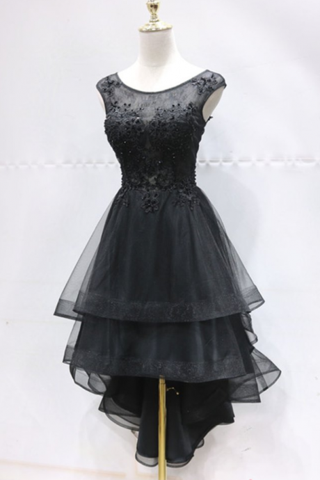 Homecoming Dresses,black Tulle Round Neck High Low Homecoming Dress