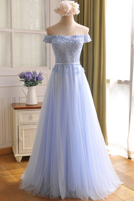 Prom Dresses,blue Tulle Lace Long Prom Dress