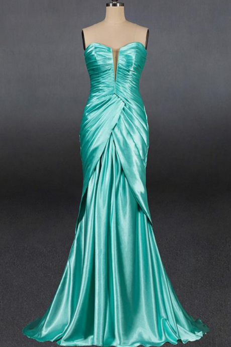 Prom Dresses,latest Green Satin Slim Tube Top Prom Dress
