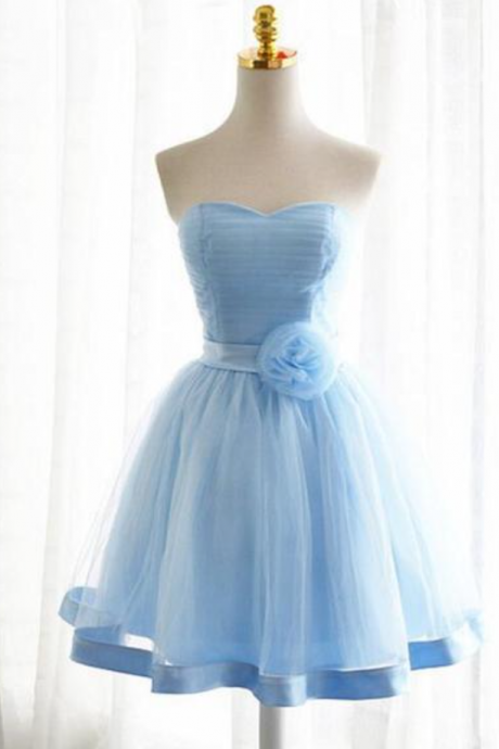 Homecoming Dresses,light Blue Tulle Sweetheart With Bow Cute Party Dress