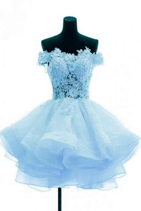 Homecoming Dresses,light Blue Organza With Flower And Lace Short Party Dress