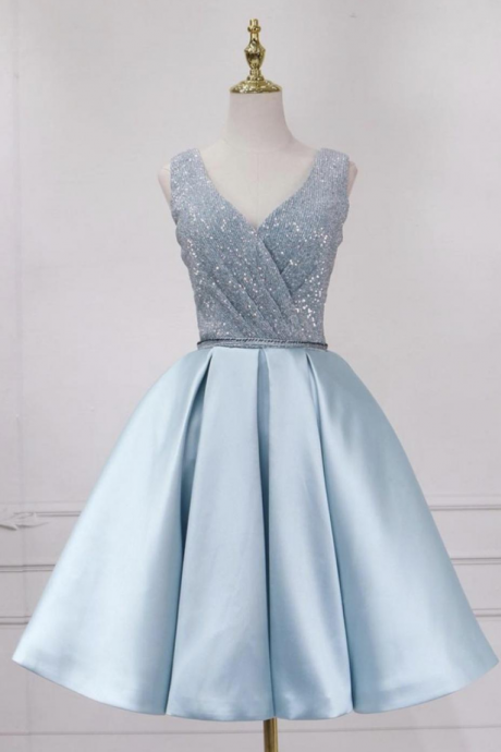 Homecoming Dresses,blue V Neck Sequins Short Prom Dress