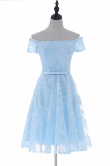 Homecoming Dresses,short Prom Dresses , Light Blue Lace Prom Gown