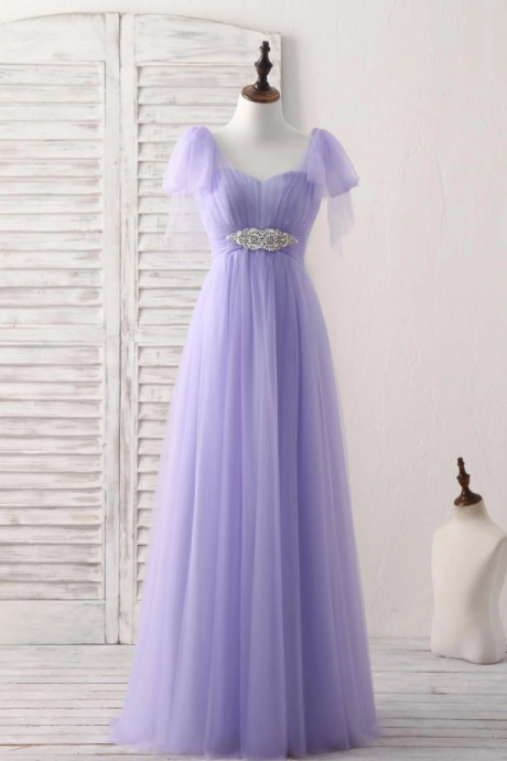 Prom Dresses, Purple Sweetheart Neck Tulle Long Prom Dress