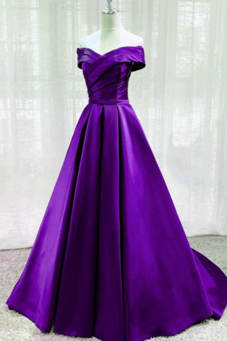 Prom Dresses,off Shoulder Long Purple Satin Prom Dress