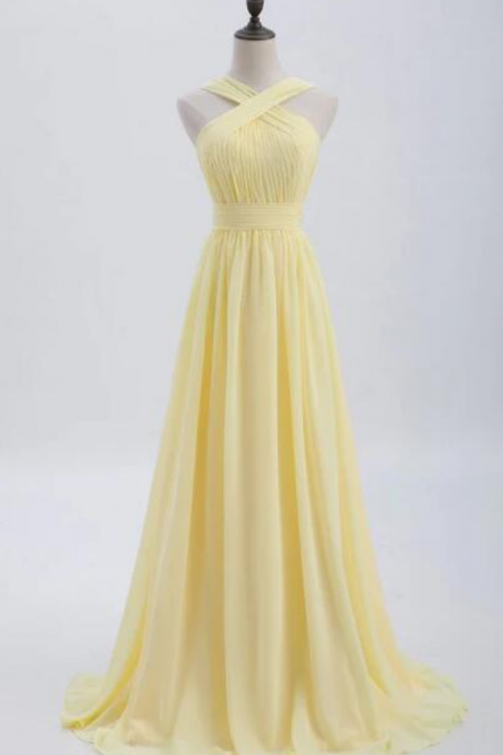 Prom Dresses,a-line Yellow Chiffon Long Prom Dress