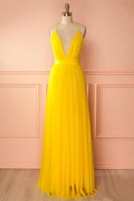 Prom Dresses,yellow A Line Tulle Prom Dress,long Evening Dress