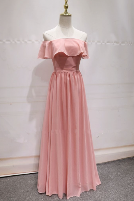 Prom Dresses,pink Off Shoulder Chiffon Prom Dress