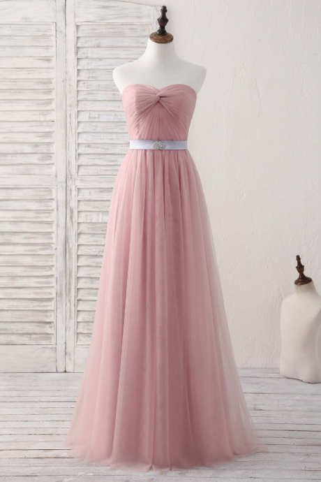 Prom Dresses,pink Sweetheart Neck Tulle Long Prom Dress