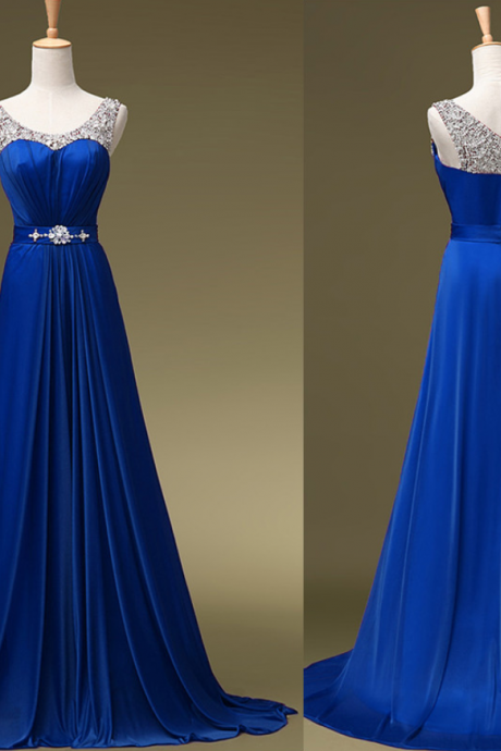 Prom Dresses,royal Blue Chiffon Long Prom Gowns Off Shoulder Party Dress