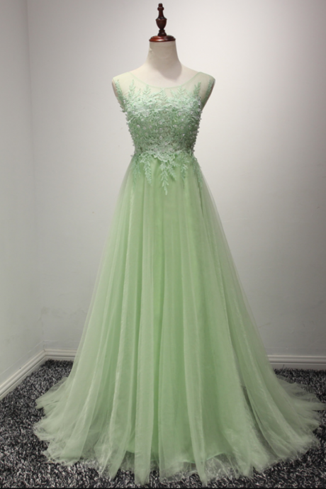 Prom Dresses,vestidos De Gala Green Prom Dresses Long A Line Tulle Lace Applique Elegant Gown Robes De Cocktail