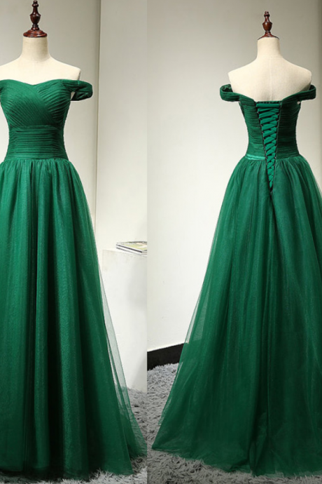 Prom Dresses,hunter Green Long Tulle A-line Evening Dress