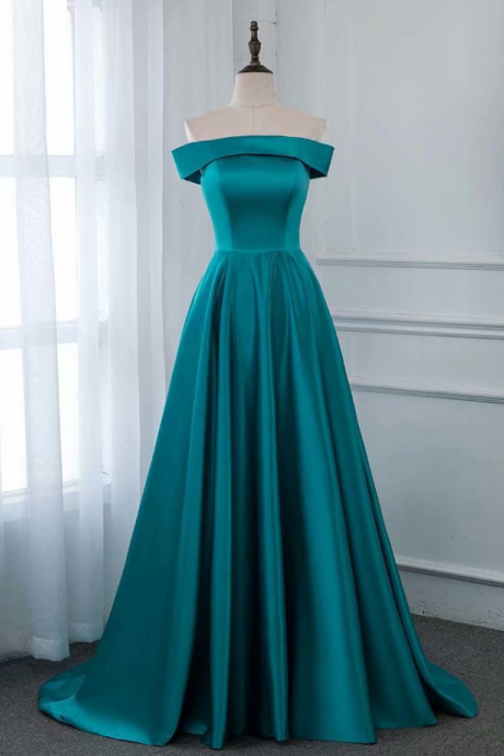Prom Dresses,fashion Blue Evening Dress Pageant Dresses Boat Neck Fashion Simple Evening Gown