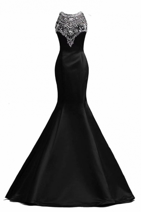 Prom Dresses,fashion Black Mermaid Floor-length Satin Beaded Sequin Bridesmaid Dresses
