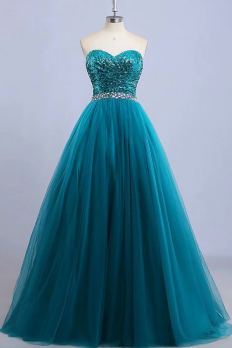 Prom Dresses,sleeveless Sequin Tulle A Line Long Prom Dress