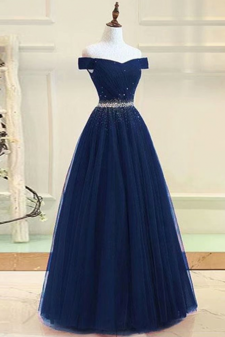 Prom Dresses,navy Blue Prom Dress,tulle Bridesmaid Gown,dark Navy Bridesmaid Dresses,formal Occasion Dresses