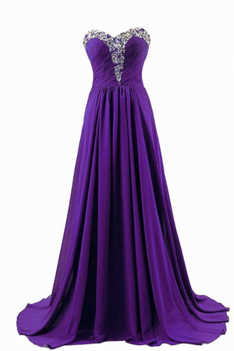 Prom Dresses, A-line Chiffon Purple Floor-length Empire Chapel Train Bridesmaid Dress