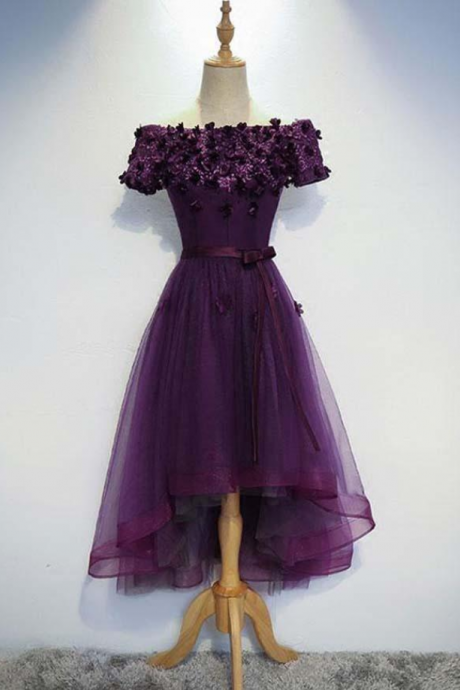Homecoming Dresses,a-line Cute Purple High Low Prom Dress