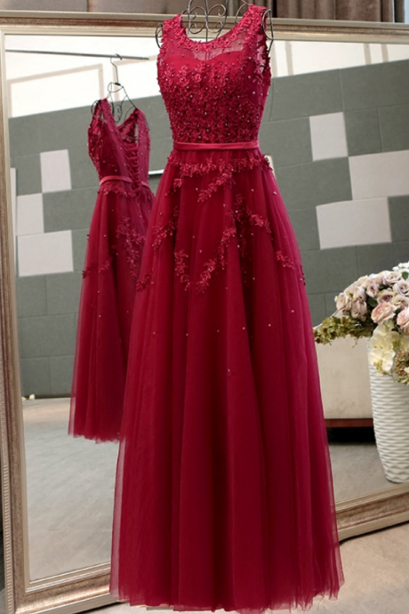 Prom Dresses,a-line Princess Scoop Neck Sleeveless Floor Length Prom Dresses