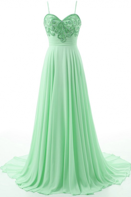 Prom Dresses,mint Green Prom Dresses Chiffon Beaded Evening Gowns