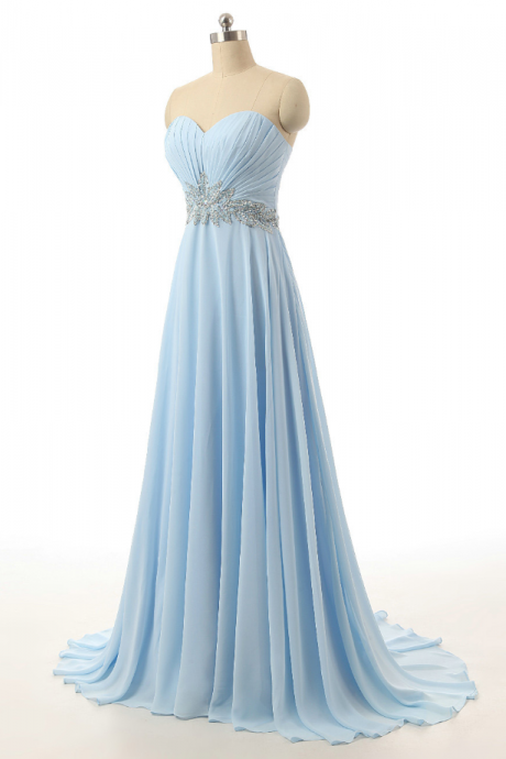 Prom Dresses,charming Sweetheart Light Blue Bridesmaid Dresses, Beautiful Floor Length Chiffon Evening Gowns