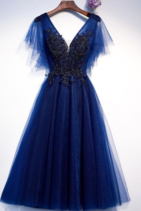 Homecoming Dresses,royal Blue Tulle Prom Gownshort With Beadwork