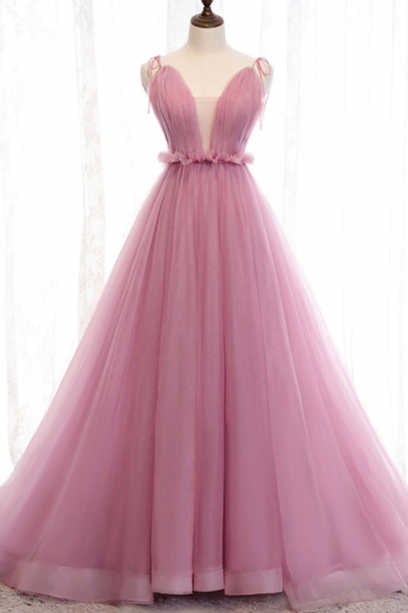 Prom Dresses,dusty Rose Princess Tulle Prom Dress Long Formal Evening Gown Pink