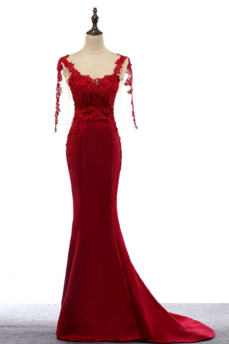 Prom Dresses,burgundy Mermaid Prom Dress Long Sleeves Elegant Formal Evening Gown