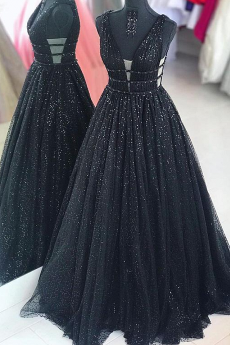 Prom Dresses,glitter Black Princess Sequins Prom Gown Elegant Formal Evening Gown