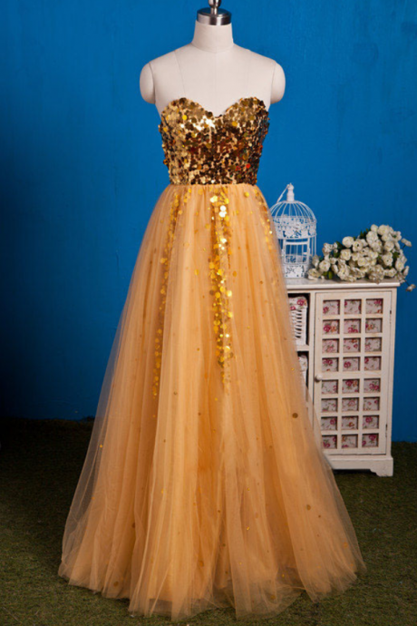 Prom Dresses,gold Sequins Prom Gown,evening Gown,gold Evening Dress,formal Dress