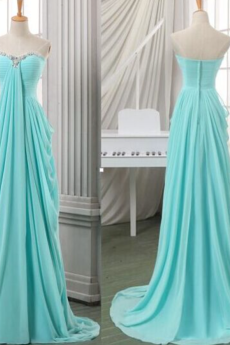 Prom Dresses,a Line Empire Waist Mint High Low Prom Dresses,beaded Sweetheart Long Evening Dress