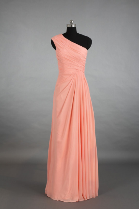 Prom Dresses,coral Long Elegant Chiffon Prom Dress, One Shoulder Evening Dresses Formal Gowns