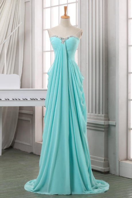 Prom Dresses,a Line Empire Waist Mint High Low Prom Dresses,beaded Sweetheart Long Evening Dress