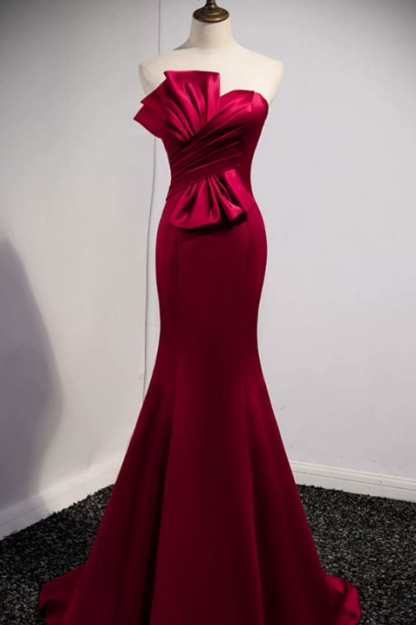Prom Dresses,red Satin Fishtail Dress, Celebrity Temperament Party Dress, Evening Dress, Red Carpet Dress