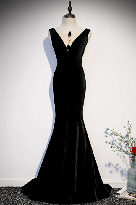 Prom Dresses,black Fishtail Velvet Trailing Party Evening Gown, High-end Bar Mitzvah Dress, Party Dress, Homecoming Dress, Evening Gown