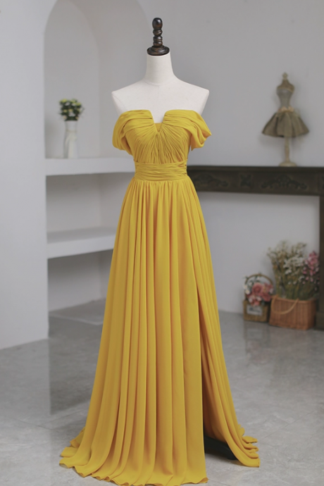 Prom Dresses,yellow One-shoulder Evening Dress Banquet, Host Dress, Party Chiffon Dress