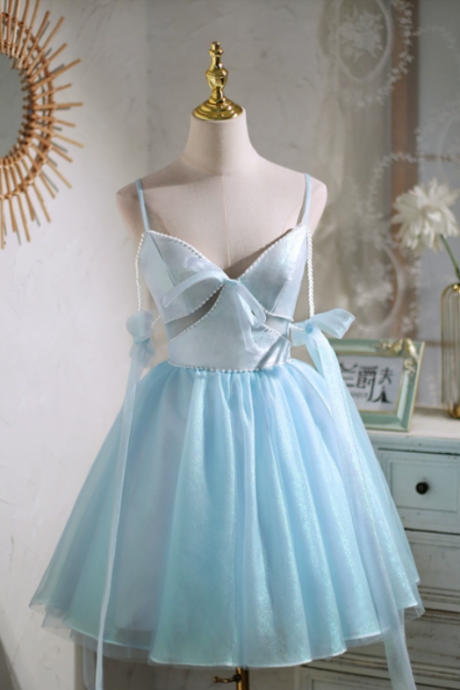Homecoming Dresses,sky Blue Disney Halter Mini Dress, Bow Princess Dress, Birthday Dress