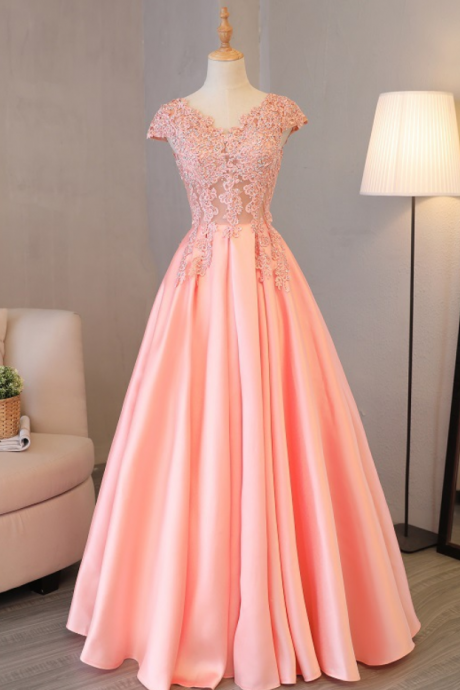 Prom Dresses,, V-neck Evening Dresses, Pink Bridesmaid Dresses, Party Dresses, Bar Mitzvah Dresses, Host Long Dresses