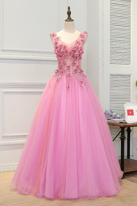 Prom Dresses,v-neck Party Dress, Sweet Pink Prom Dress