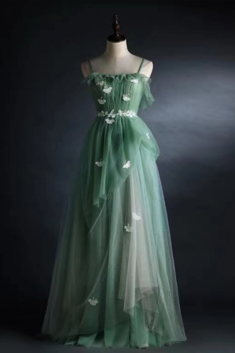 Prom Dresses,student Fresh Prom Dress, Little Wedding Dress, Green Bridesmaid Dress, Spaghetti Strap Party Dress