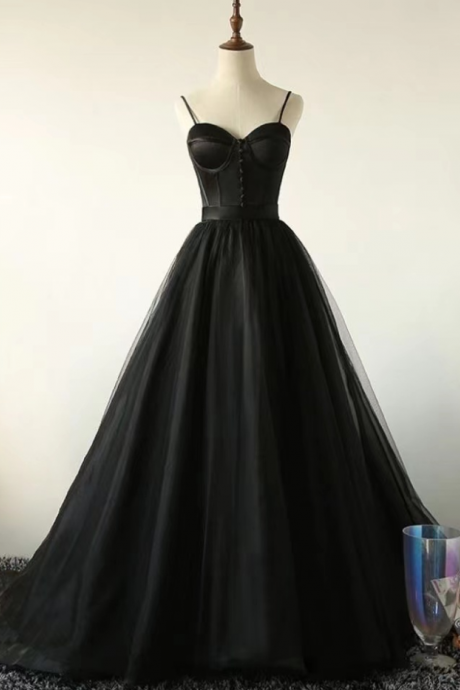 Prom Dresses, Black Evening Dress, Spaghtti Strap Graduation Dress, Birthday Party Dress